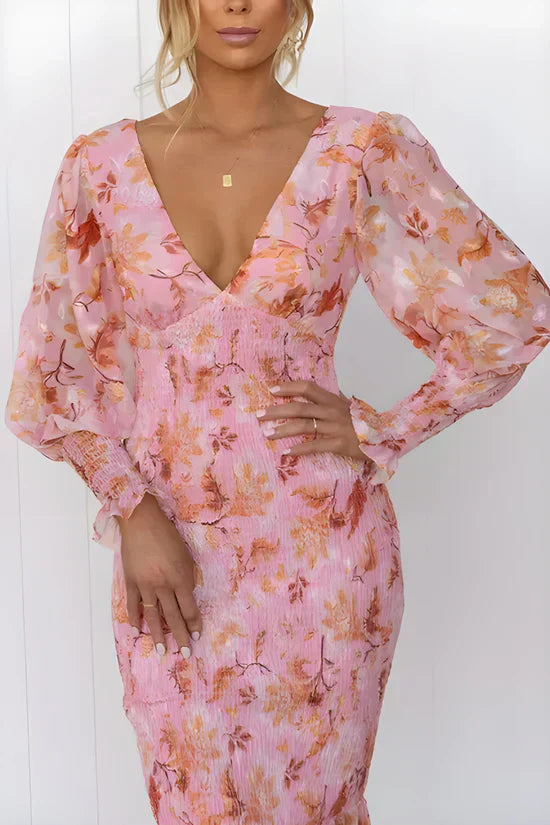 Nevara | Midi Dress With Flower Print