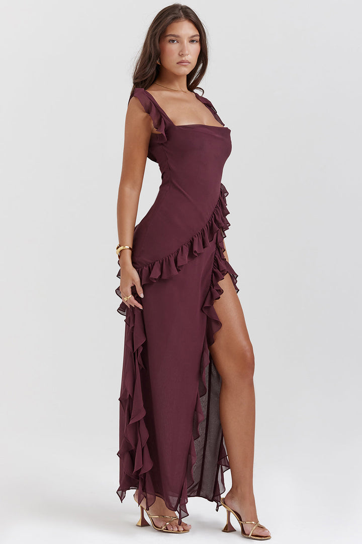 Delilah | Elegant Ruffle Slit Dress