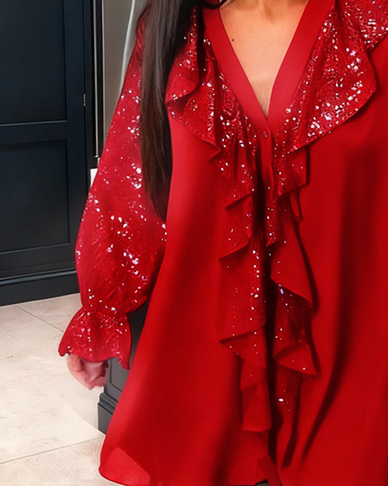 Loose Solid Colour Blouses with Ruffles