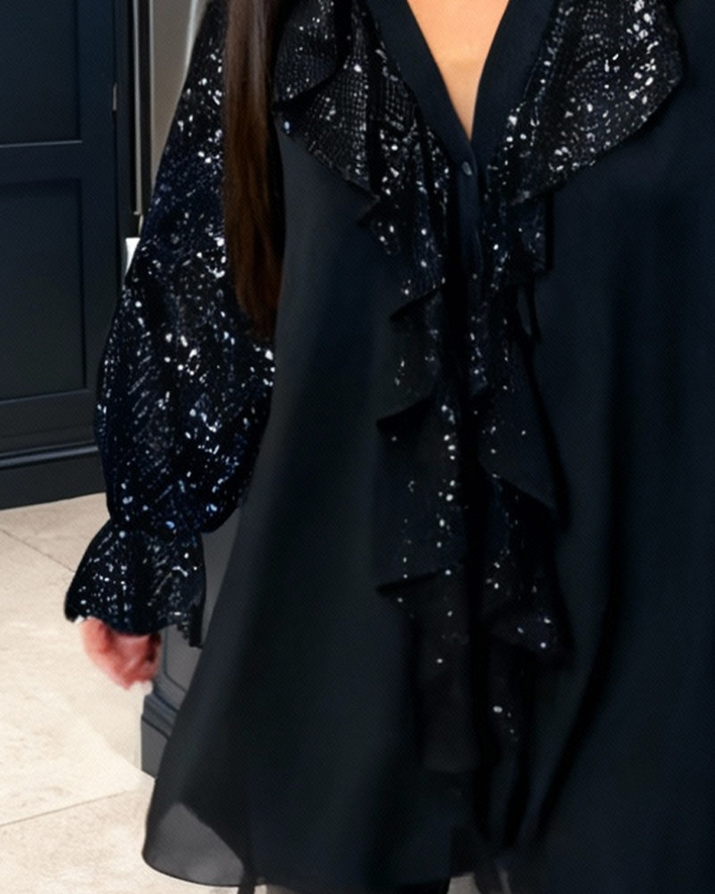 Loose Solid Colour Blouses with Ruffles