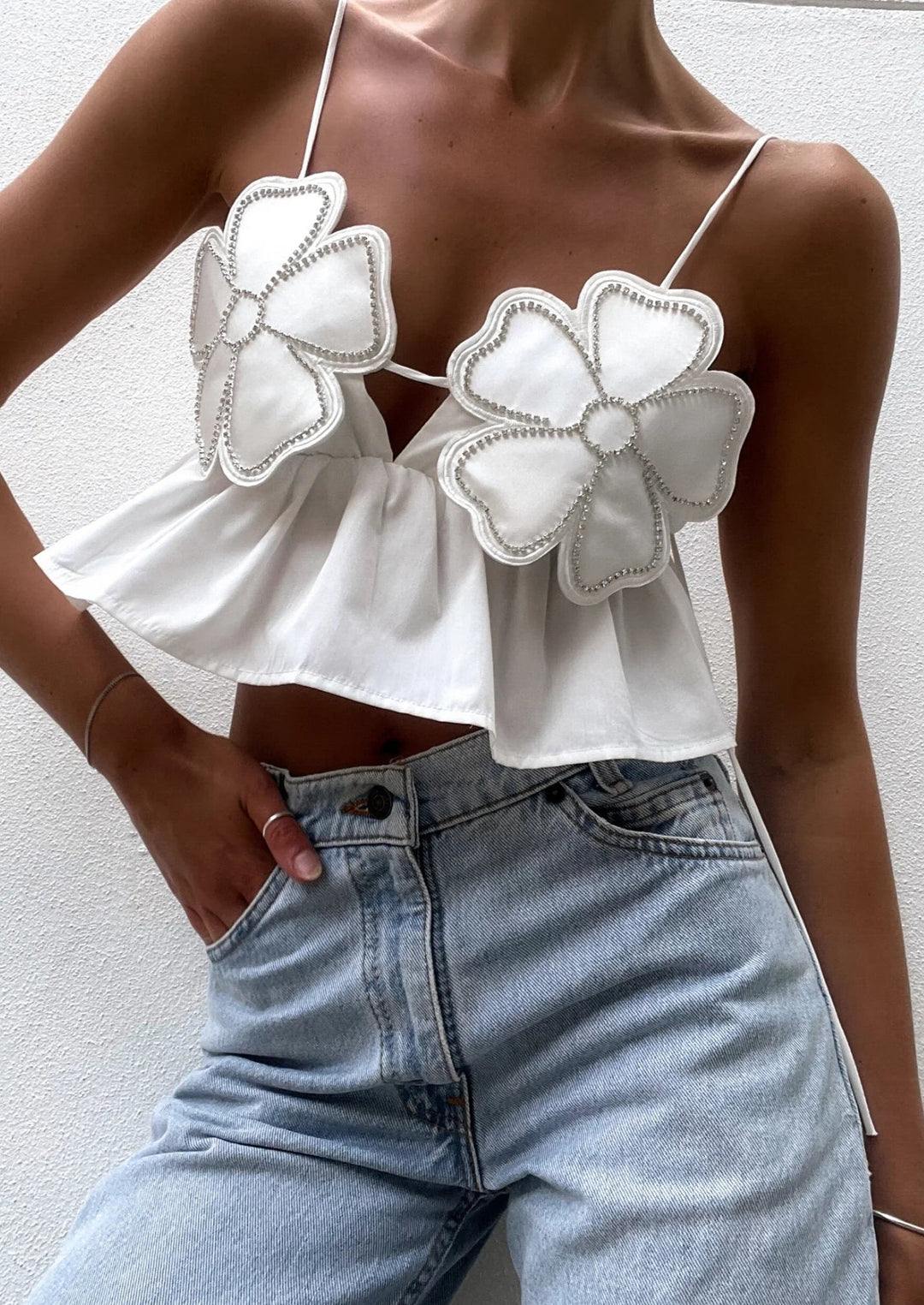 Kalista - Rhinestone Studded Crop Top