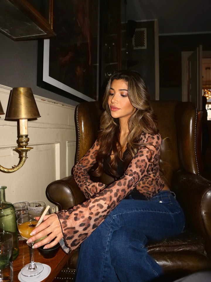 Madelena - Contrast Lace Leopard Print Top