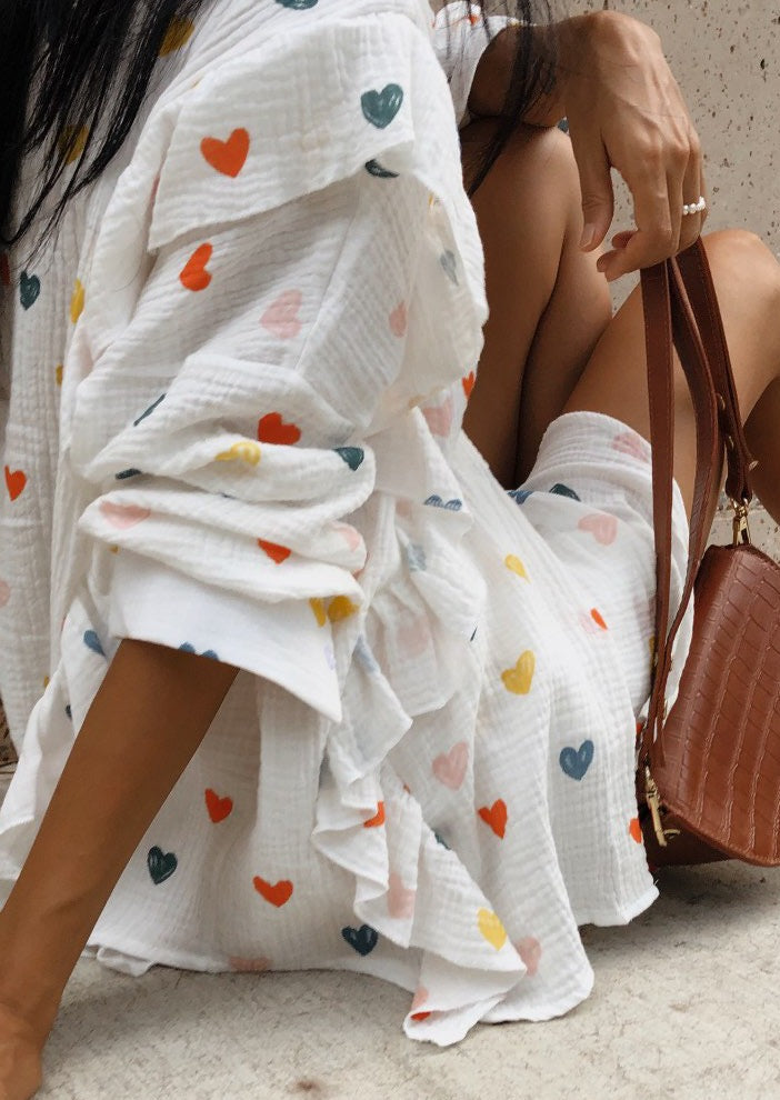 Fenella - Heart Print Shirt & Shorts Two-Piece Set