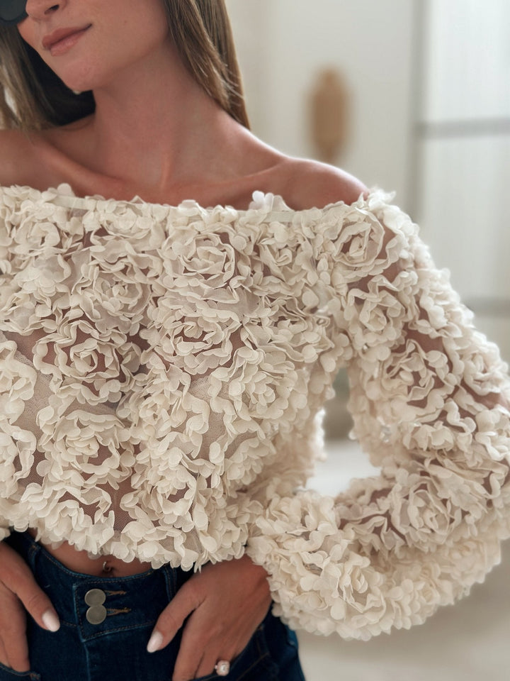 Reanne - Off-Shoulder Rose Textured Top